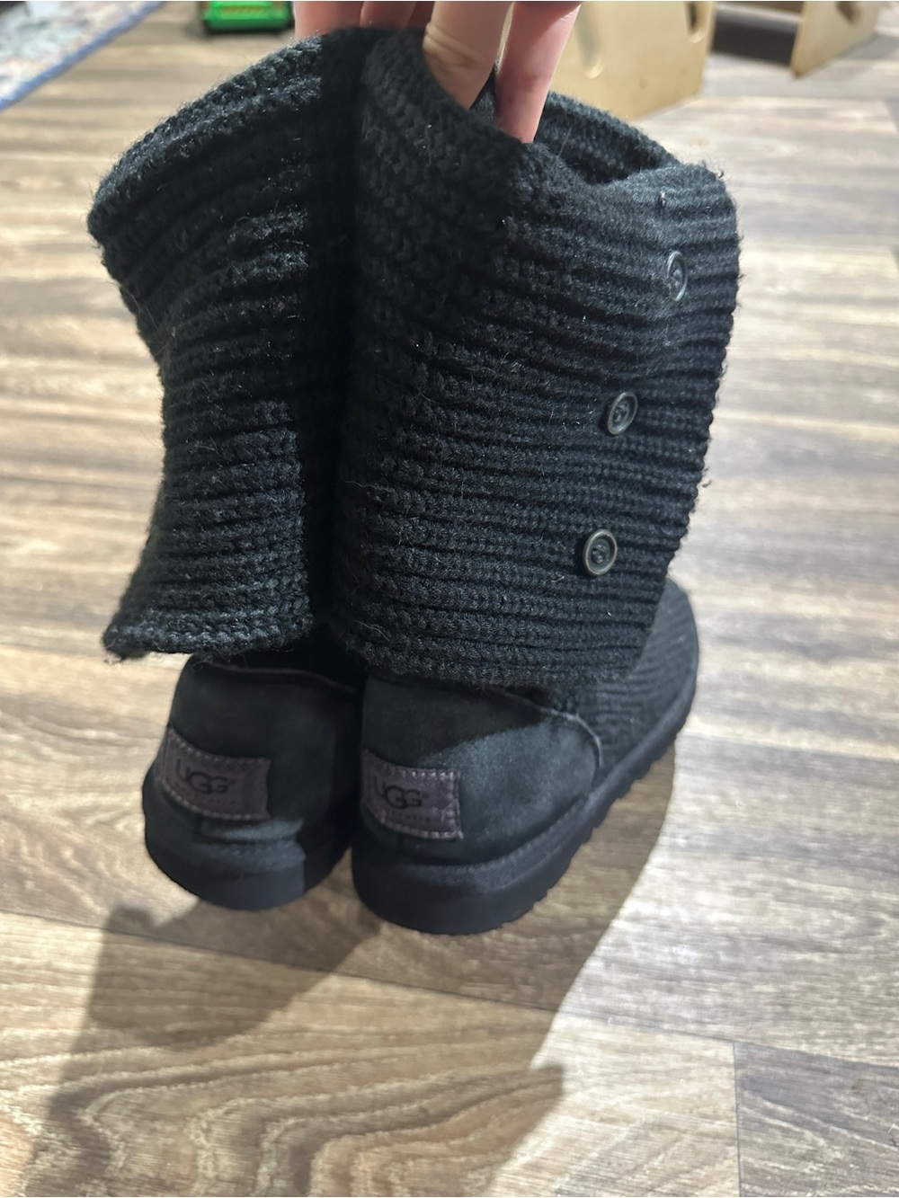 UGG Classic Cardy Black Button Knit Tall Boots